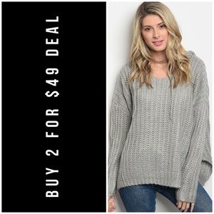 CHUNKY HEATHER GRAY HOODIE SWEATER